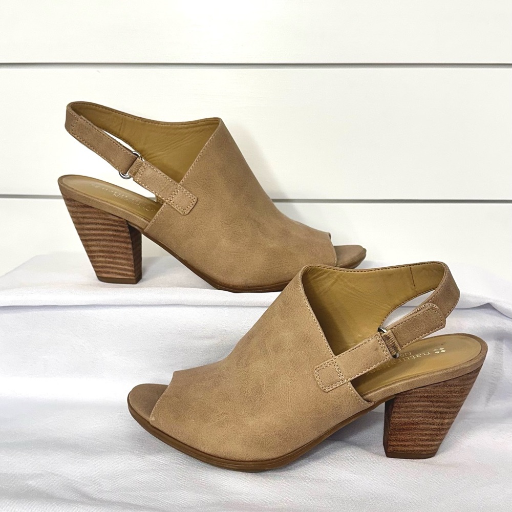 Naturalizer Tan Peep-Toe Block Heels